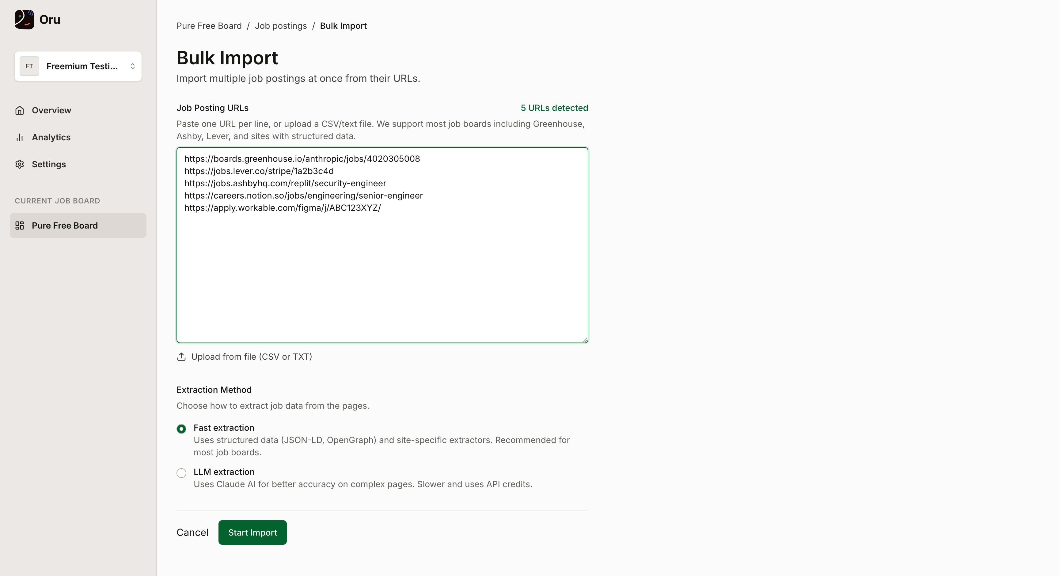 Bulk import form for importing jobs from URLs